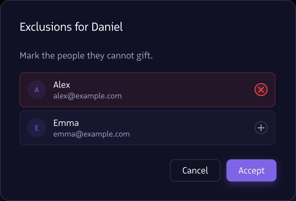 Add exclusions between participants